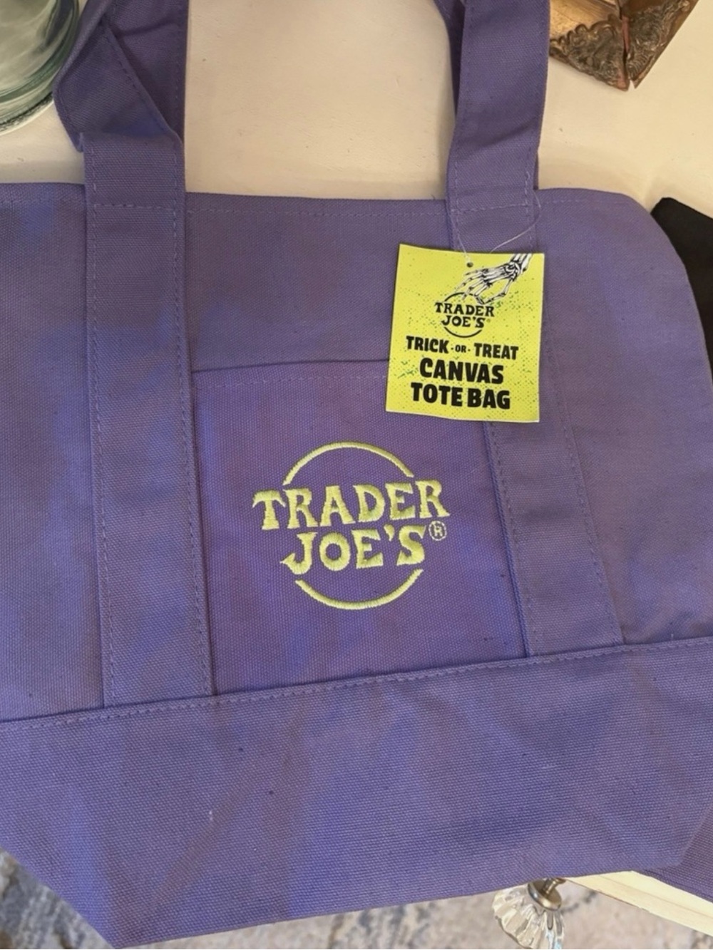 Trader Joe's Halloween Purple Canvas Tote Bag